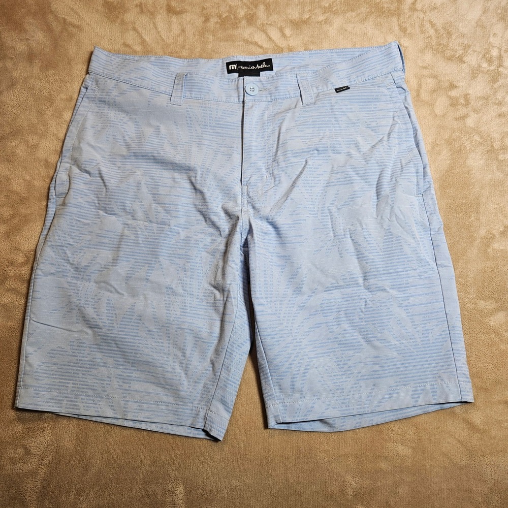 TravisMathew Street Art Shorts Mens 34 Light Blue Tropical Palm Golf 1MY314